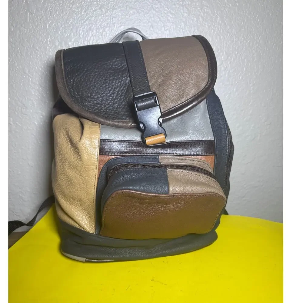 Leather Patchwork Backpack Travel Organization Bohemian mid size Made in Mexico